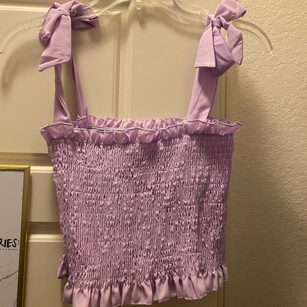 Ruched tank top tie shoulder